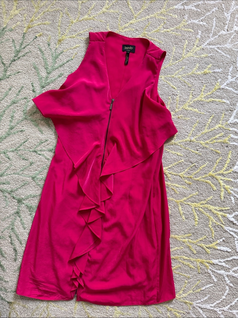 Shelli Segal laundry, silky zipper ruffle fuchsia dress 12